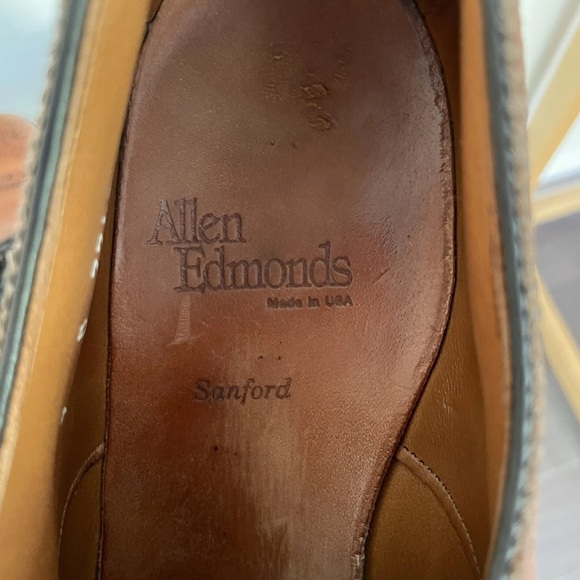 Allen Edmonds Sanford Size 9 B Cognac Brown Cap Toe Brogue Derby Dress Shoes main image 5